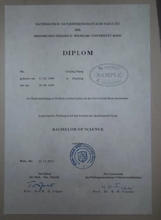 德国波恩大学理学学士学位证书样本与学历认证指南