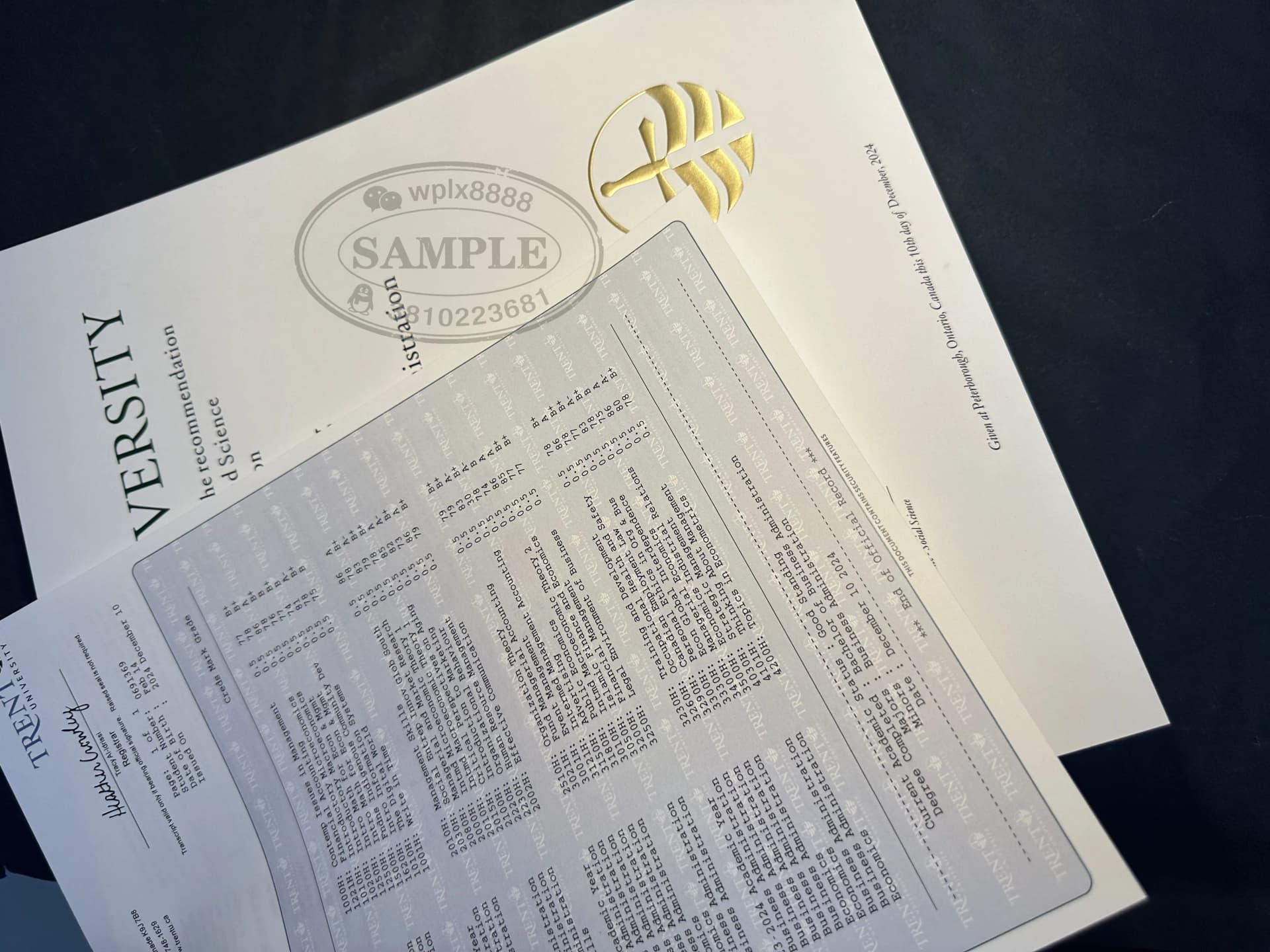 加拿大特伦特大学学位证成绩单样本及学历认证参考