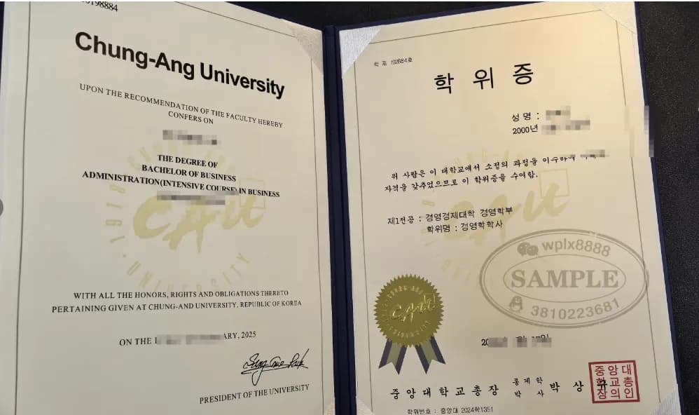 韩国中央大学工商管理学士学位证书案例展示