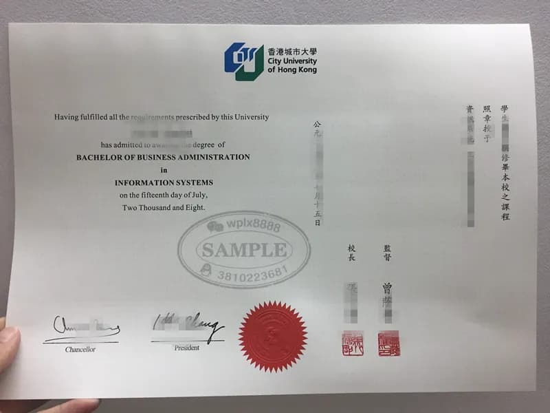 香港城市大学工商管理学士学位证书样本案例