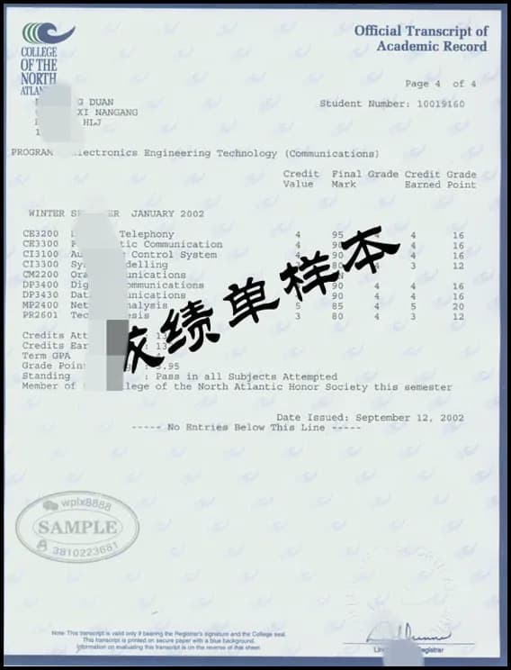 加拿大北大西洋学院官方成绩单样本及认证资料参考