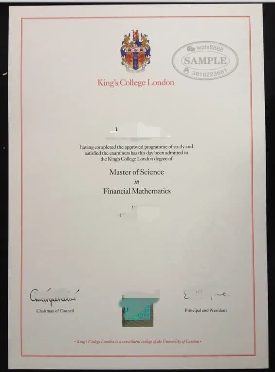 英国伦敦国王学院KCL金融数学理学硕士毕业证案例展示