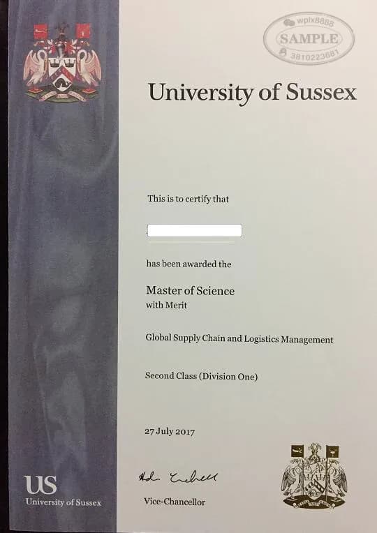 英国萨塞克斯大学硕士学位证样本及学历认证指南