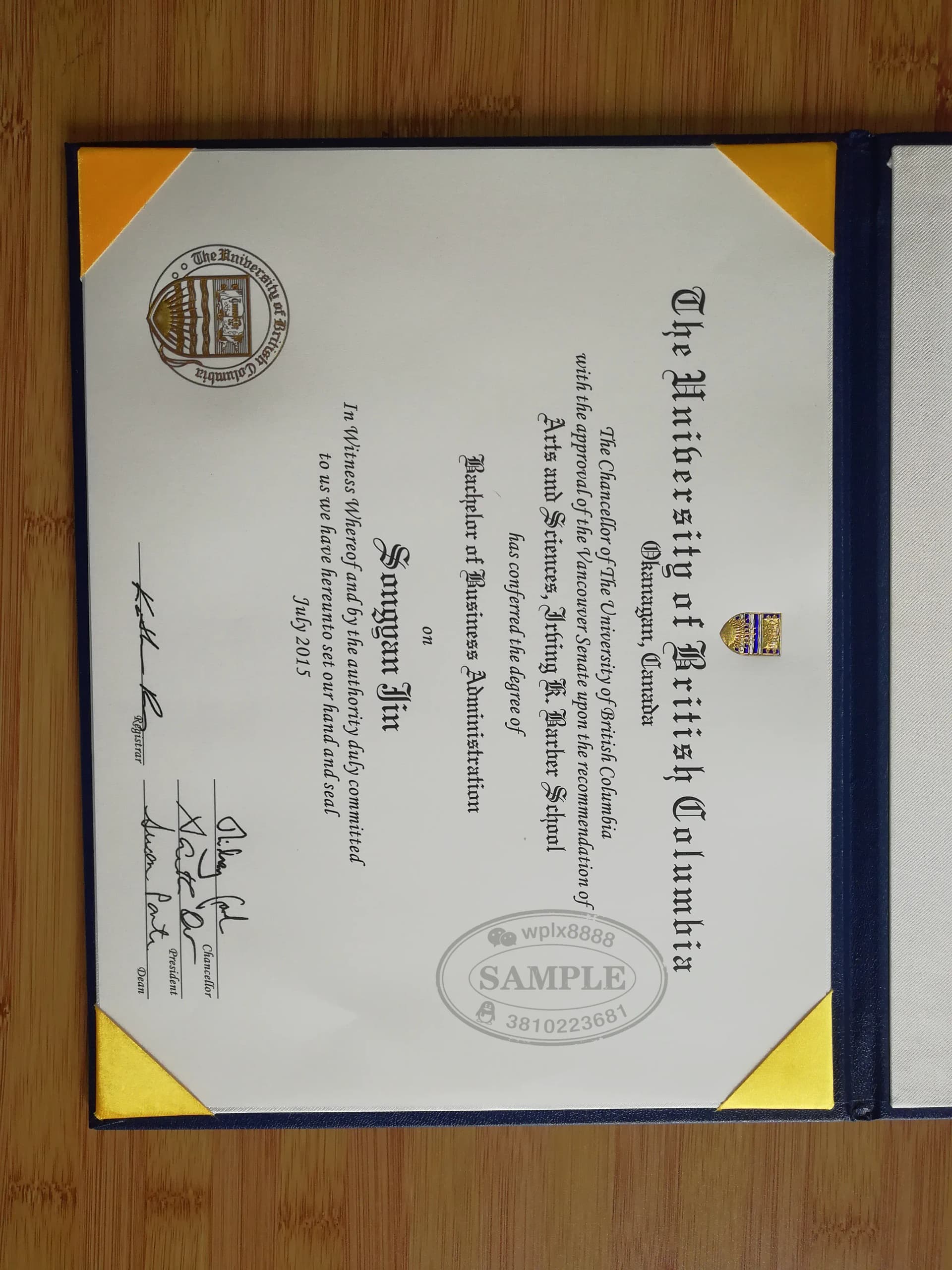 加拿大英属哥伦比亚大学UBC毕业证样本与学位认证参考
