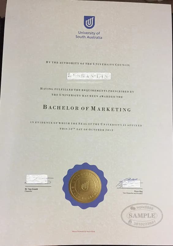 澳洲南澳大学市场营销学士学位证书样本