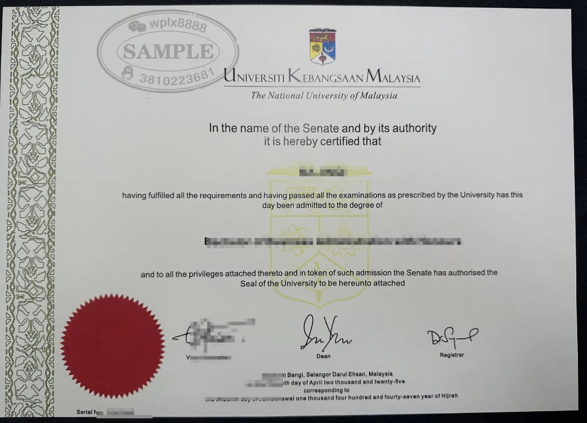 马来西亚国立大学UKM学位证书毕业证样本学历认证参考