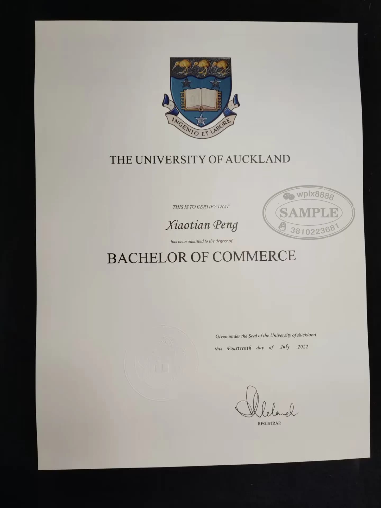 新西兰奥克兰大学商学学士学位证书毕业证案例
