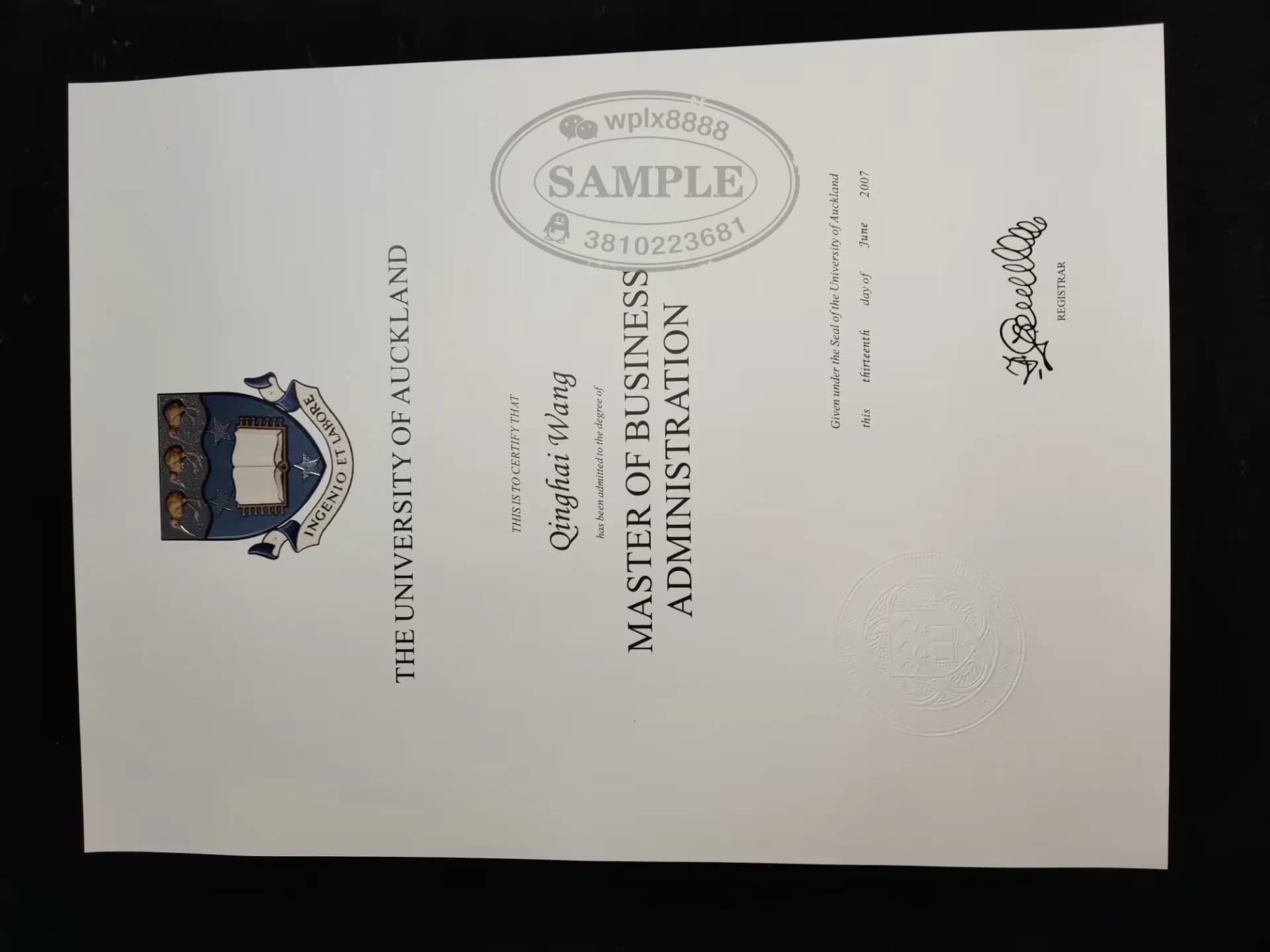 新西兰奥克兰大学毕业证工商管理硕士学位证书案例