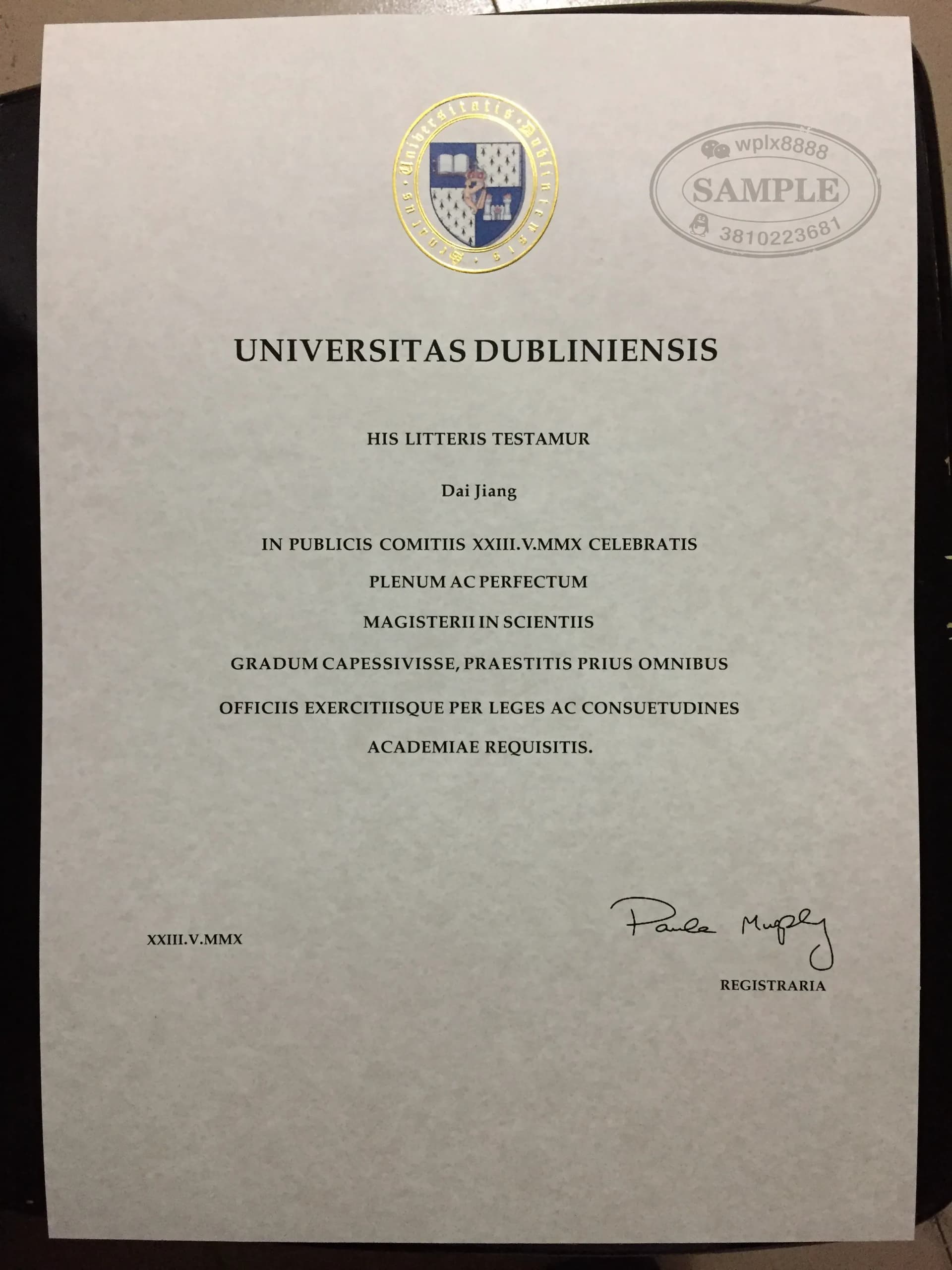 爱尔兰都柏林大学UCD毕业证样本及硕士学历认证参考