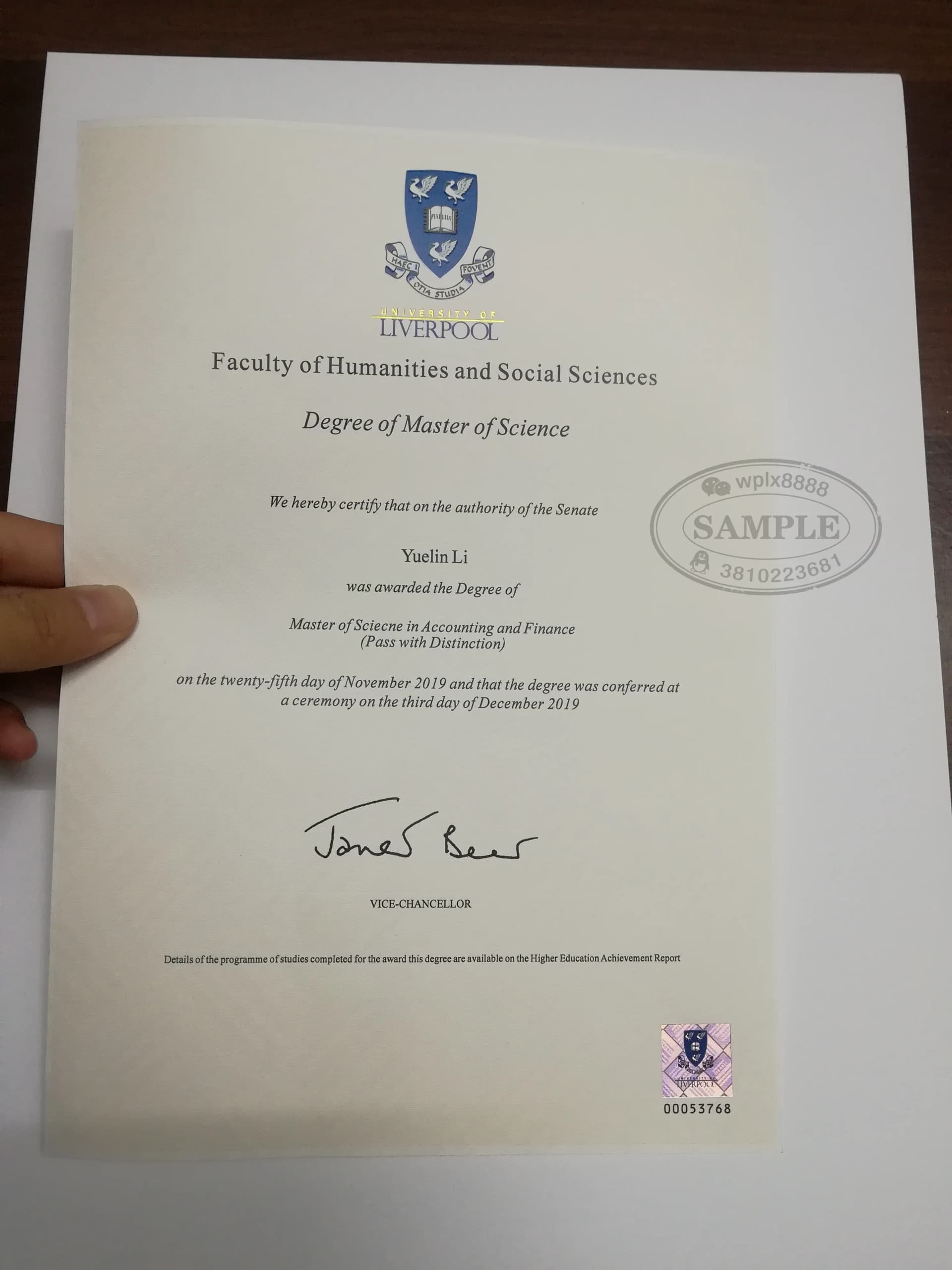 英国利物浦大学会计与金融硕士学位证书案例参考