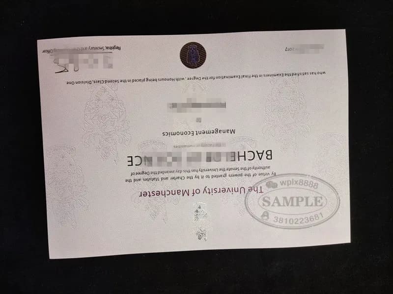 英国曼彻斯特大学经济管理学士学位证书样本
