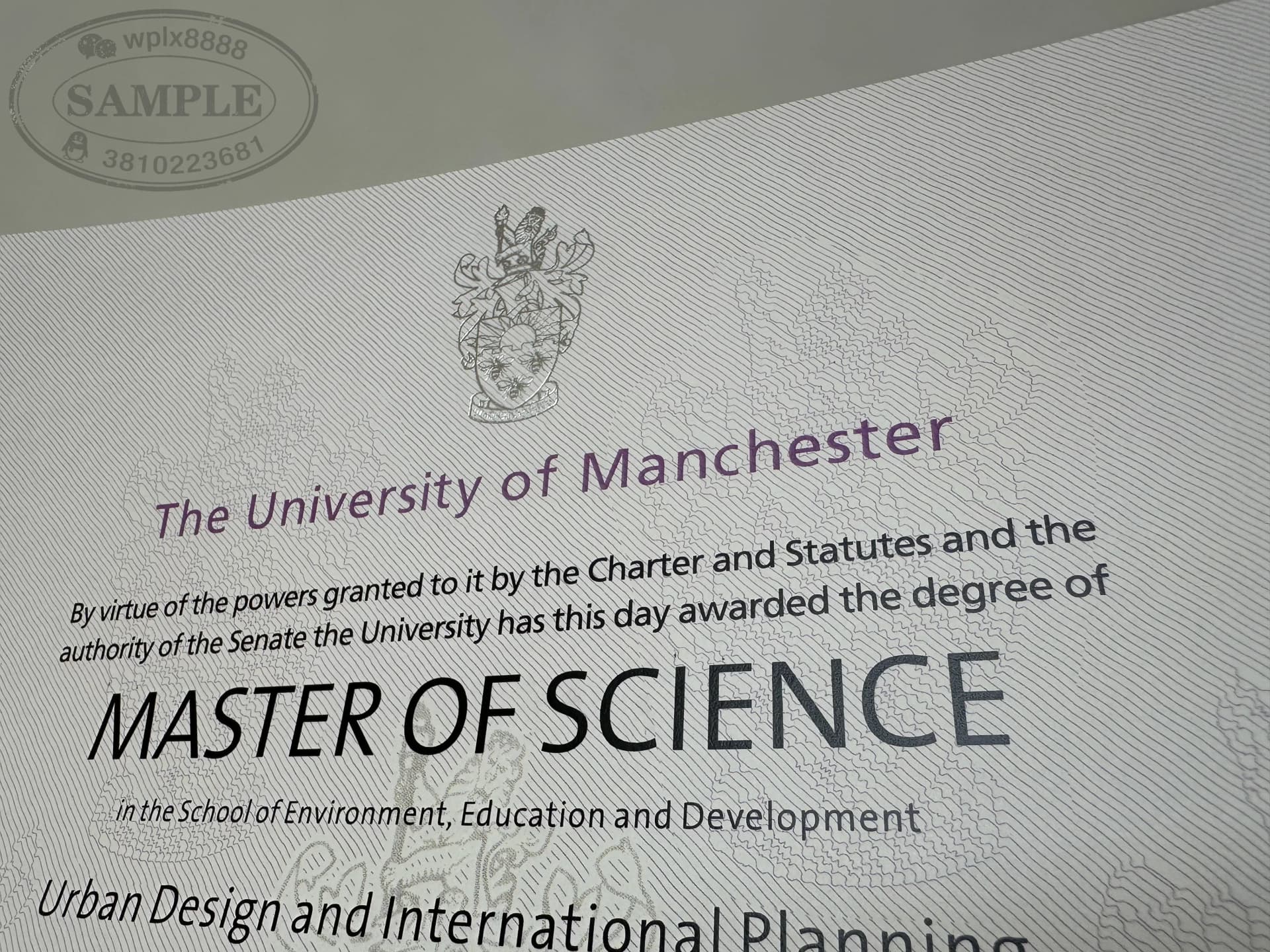 英国曼彻斯特大学城市设计硕士学位证样本