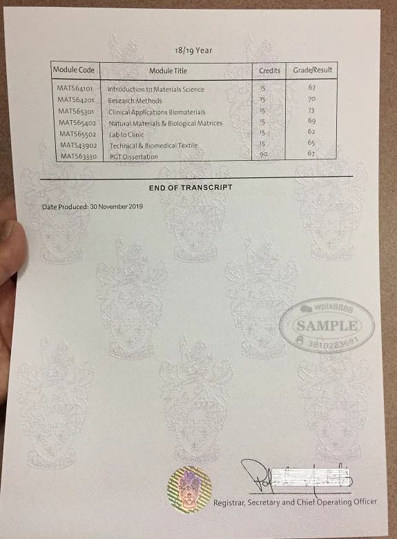 曼彻斯特大学成绩单原件样本 - 英国留学学历认证核心资料