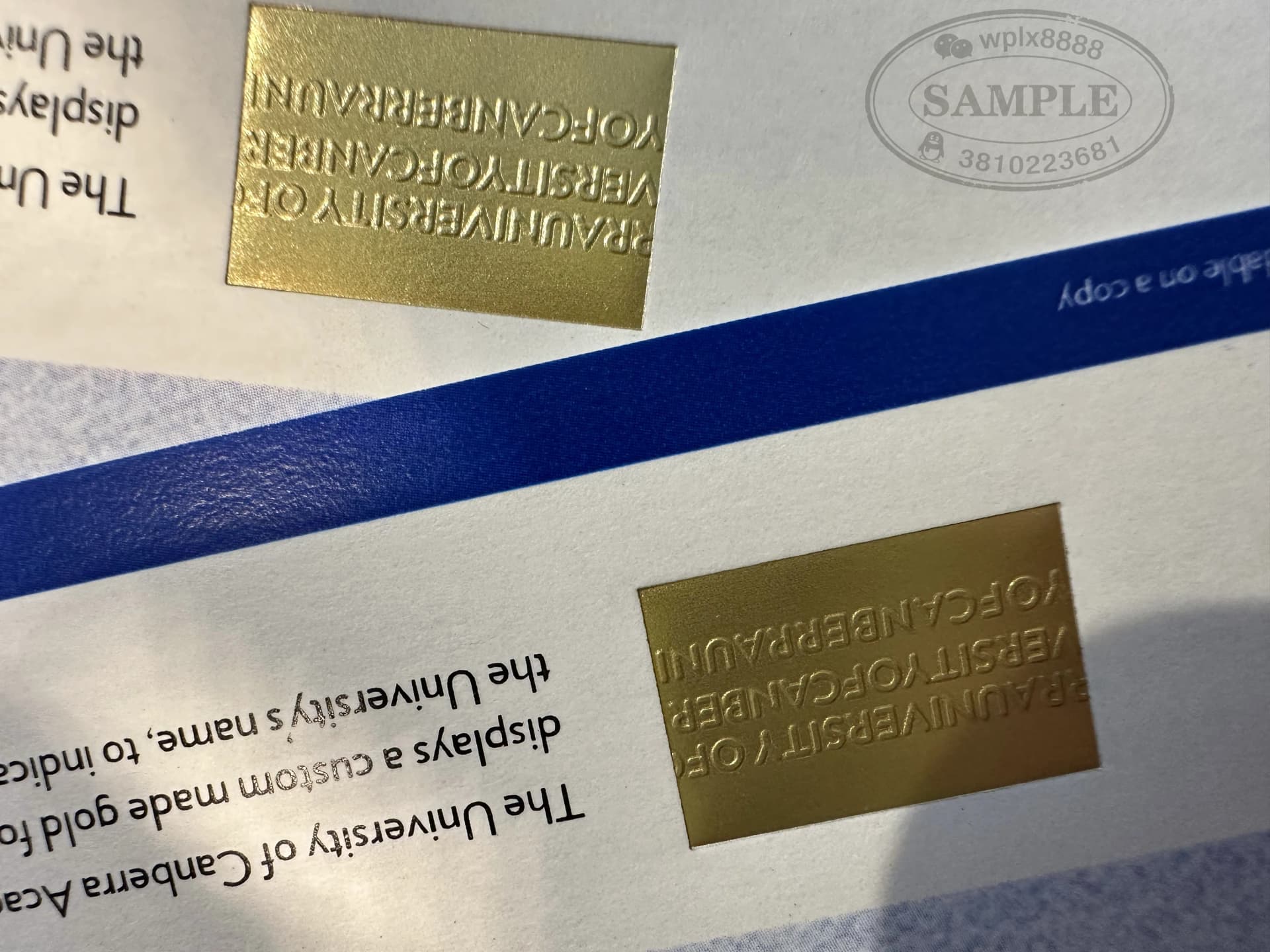 澳洲堪培拉大学学位证原版烫金工艺细节展示