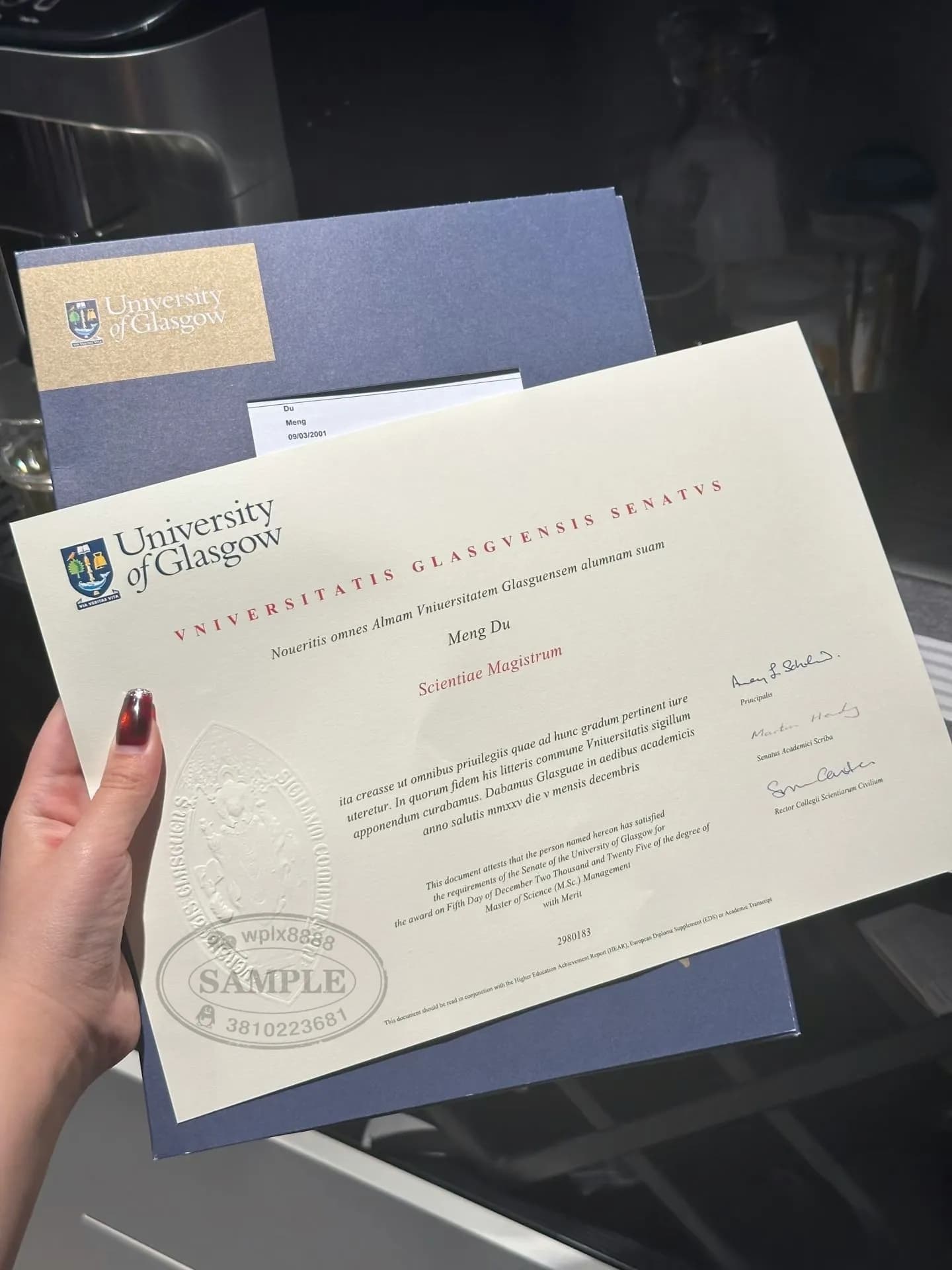 英国格拉斯哥大学硕士学位证书样本参考