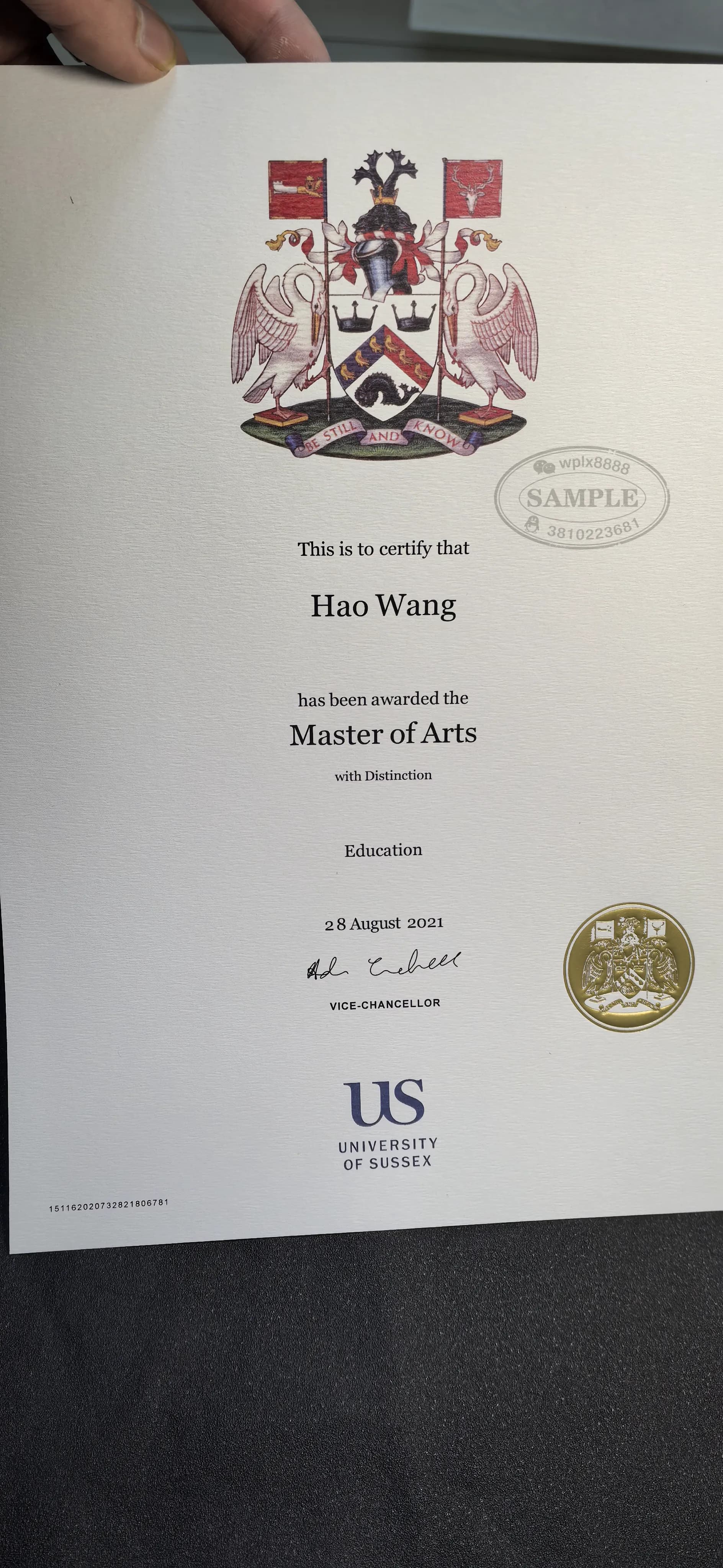 英国萨塞克斯大学教育学硕士学位证书原件参考