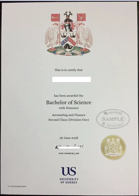 英国萨塞克斯大学会计与金融本科毕业证学位证样本