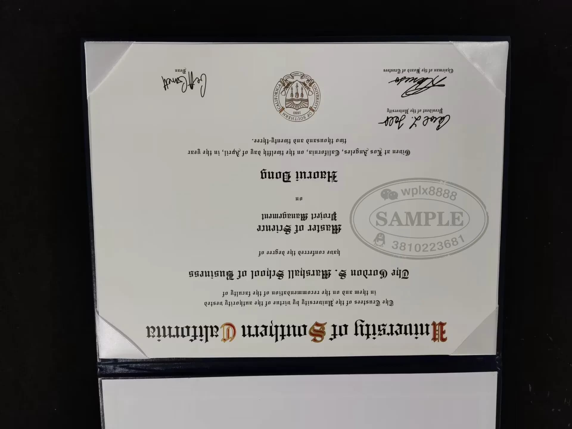 美国南加州大学硕士学位证书样本及学历认证指南