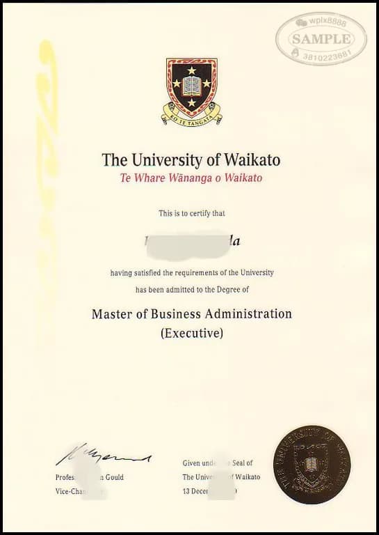 新西兰怀卡托大学MBA工商管理硕士毕业证学位证样本