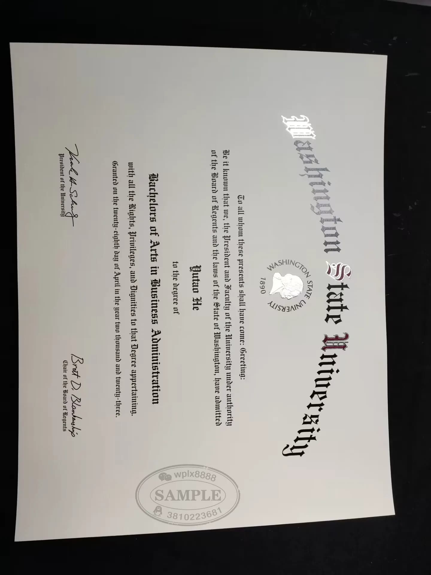 美国华盛顿州立大学毕业证学位证办理案例