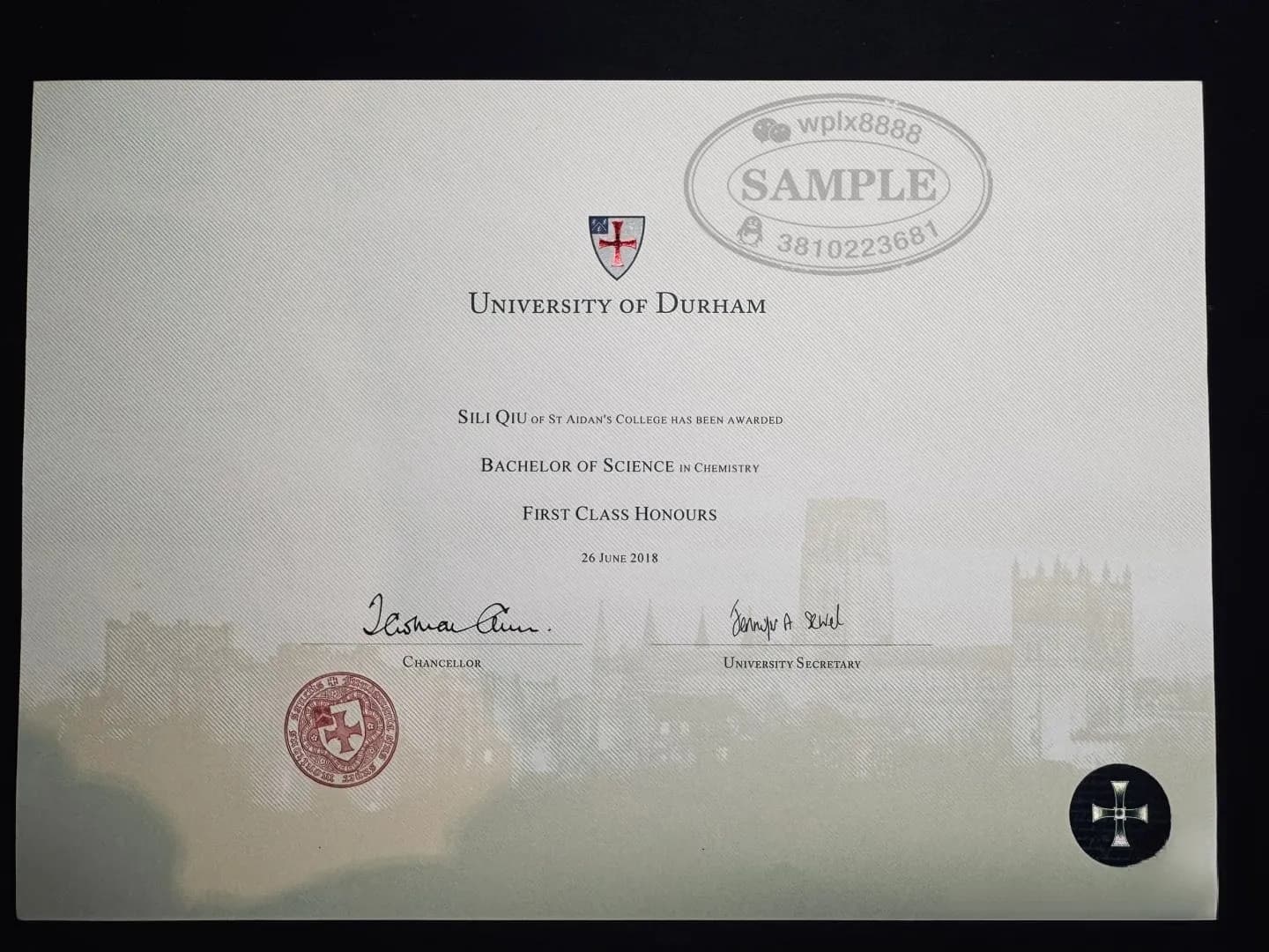 英国杜伦大学理学学士学位证书样板及留服认证参考 英国杜伦大学理学学士学位证书样板及留服认证参考