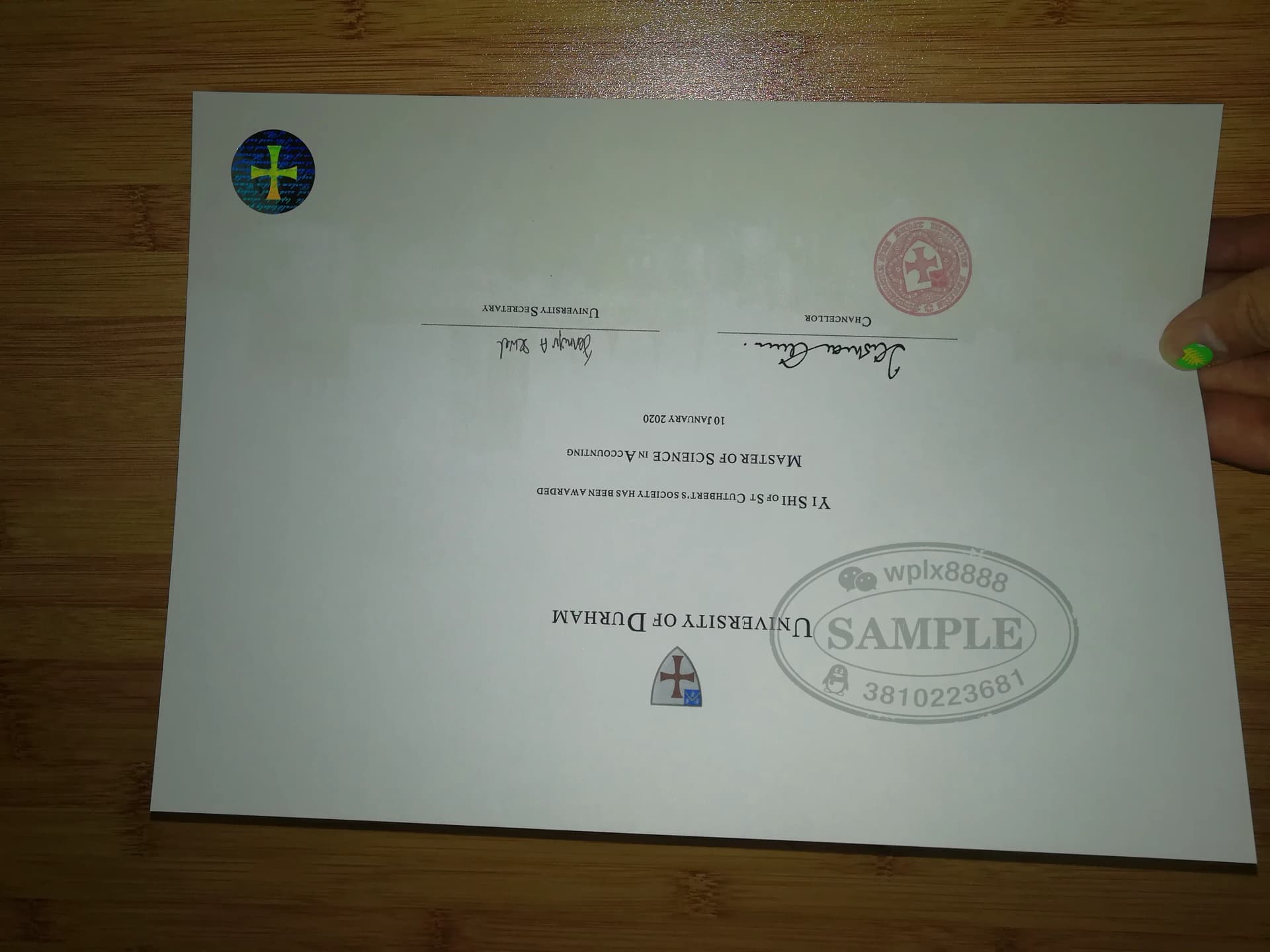 英国杜伦大学会计学硕士学位证书实拍样本 英国杜伦大学会计学硕士学位证书实拍样本