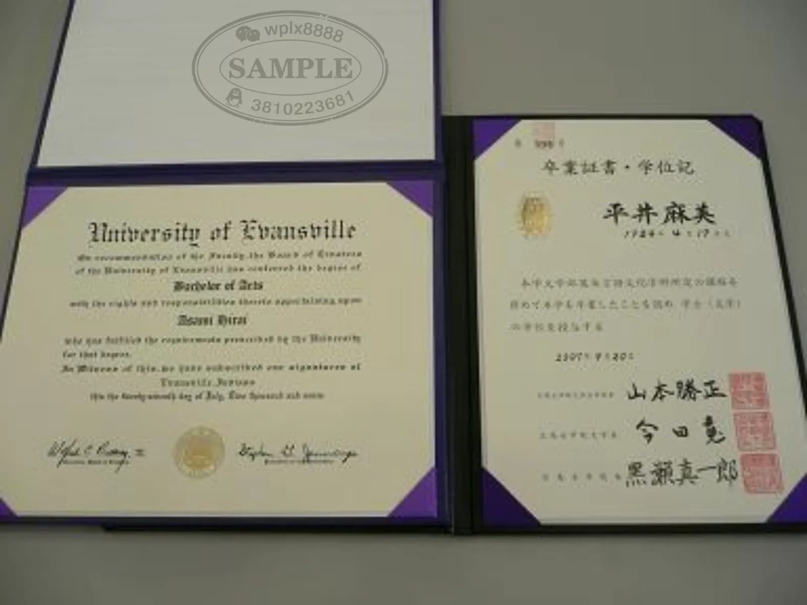 日本广岛女学院大学与美国埃文斯维尔大学双学位证书样本 日本广岛女学院大学与美国埃文斯维尔大学双学位证书样本