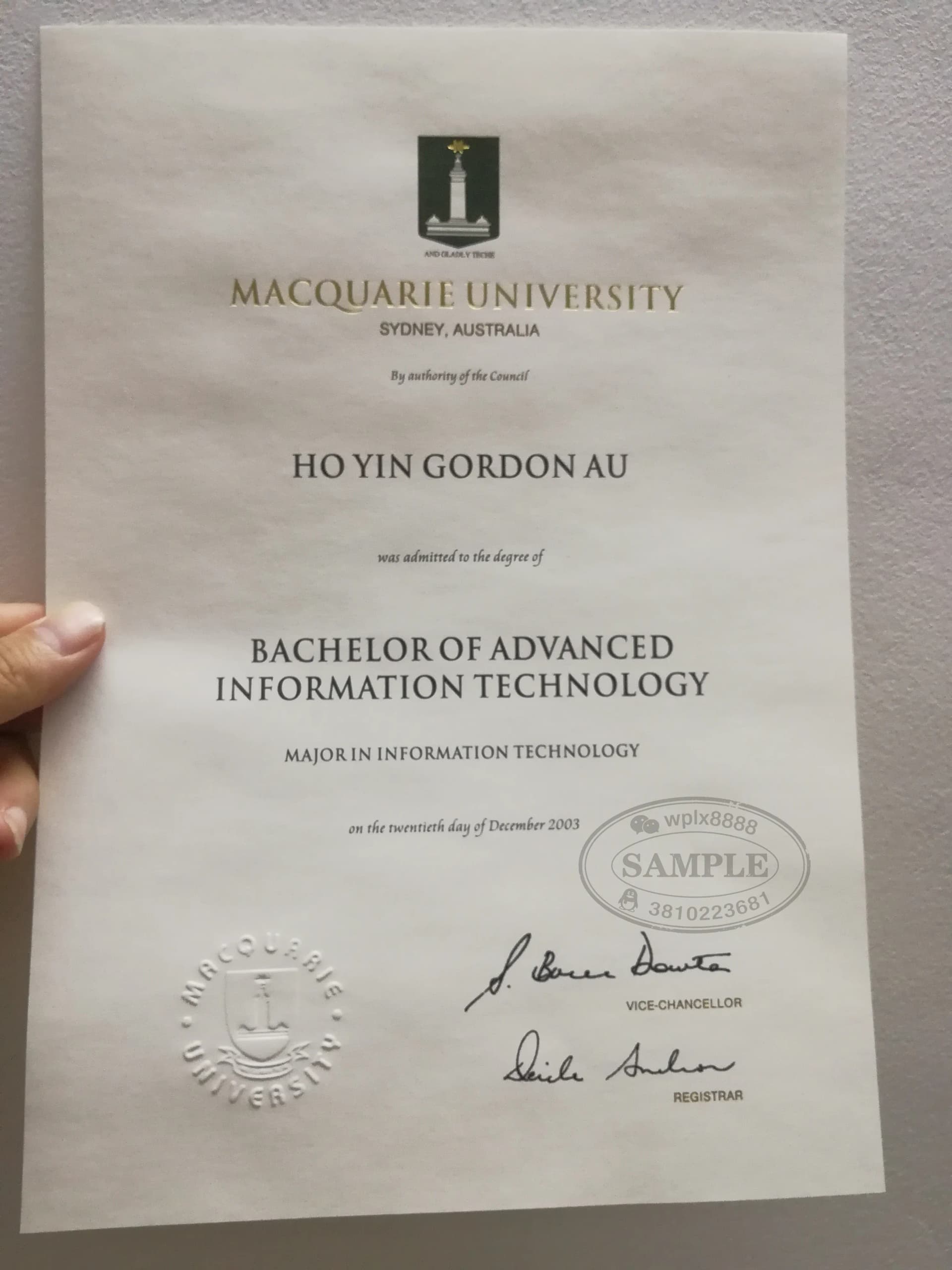 澳洲麦考瑞大学信息技术专业毕业证书案例 澳洲麦考瑞大学信息技术专业毕业证书案例
