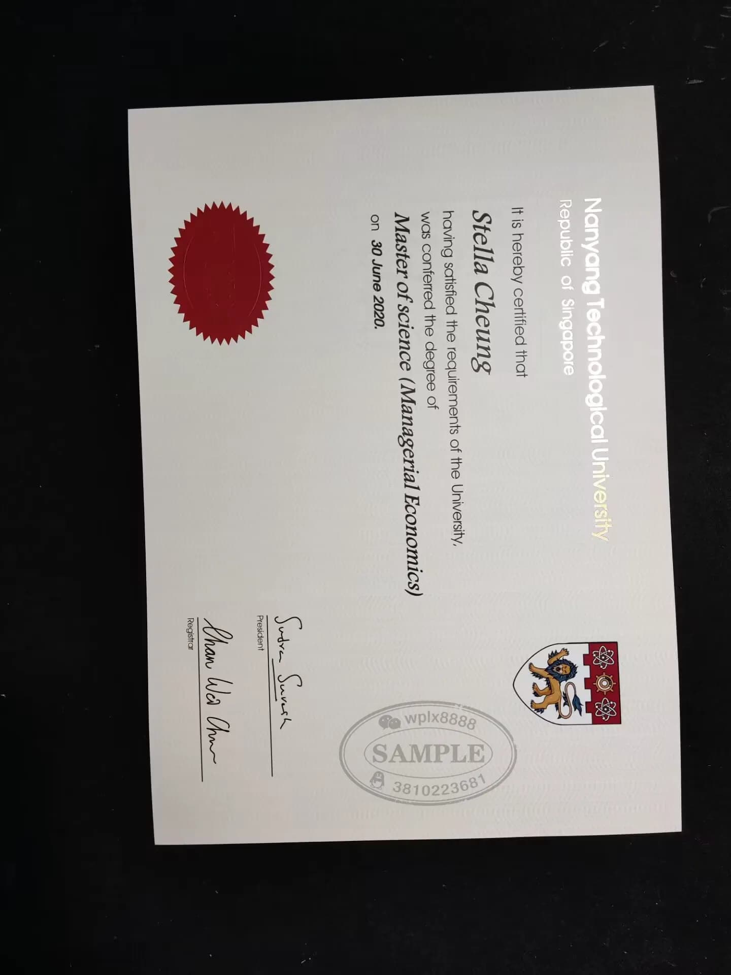 新加坡南洋理工大学硕士学位证书样本与学历认证说明 新加坡南洋理工大学硕士学位证书样本与学历认证说明