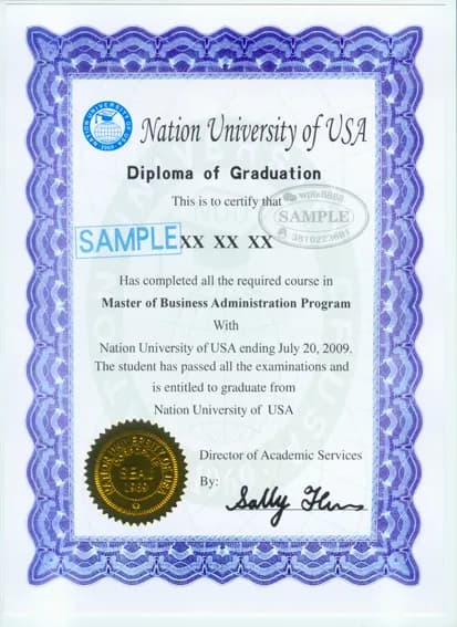 美国内申大学工商管理硕士MBA学位证书样本 美国内申大学工商管理硕士MBA学位证书样本