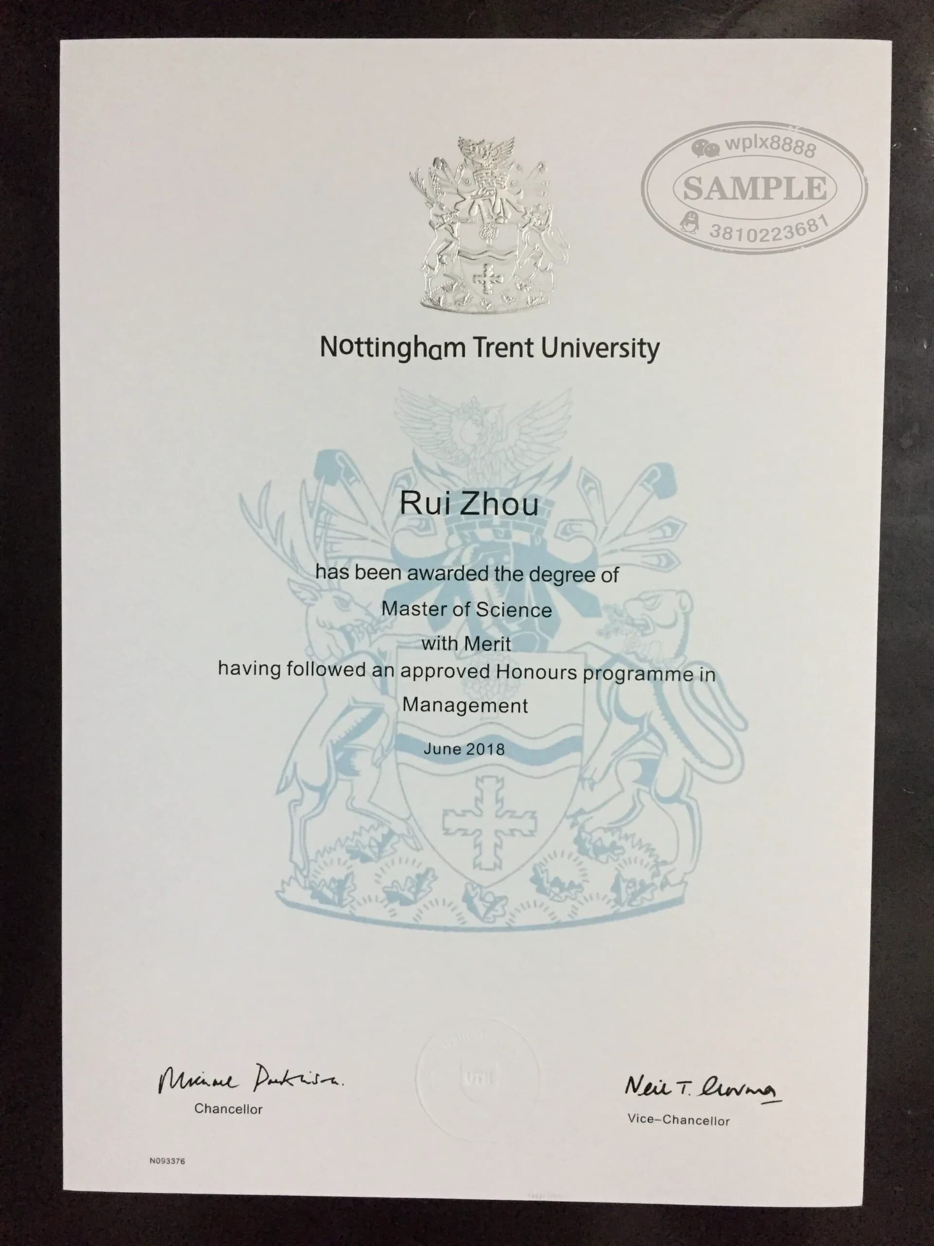 英国诺丁汉特伦特大学管理学硕士学位证毕业证样本 英国诺丁汉特伦特大学管理学硕士学位证毕业证样本