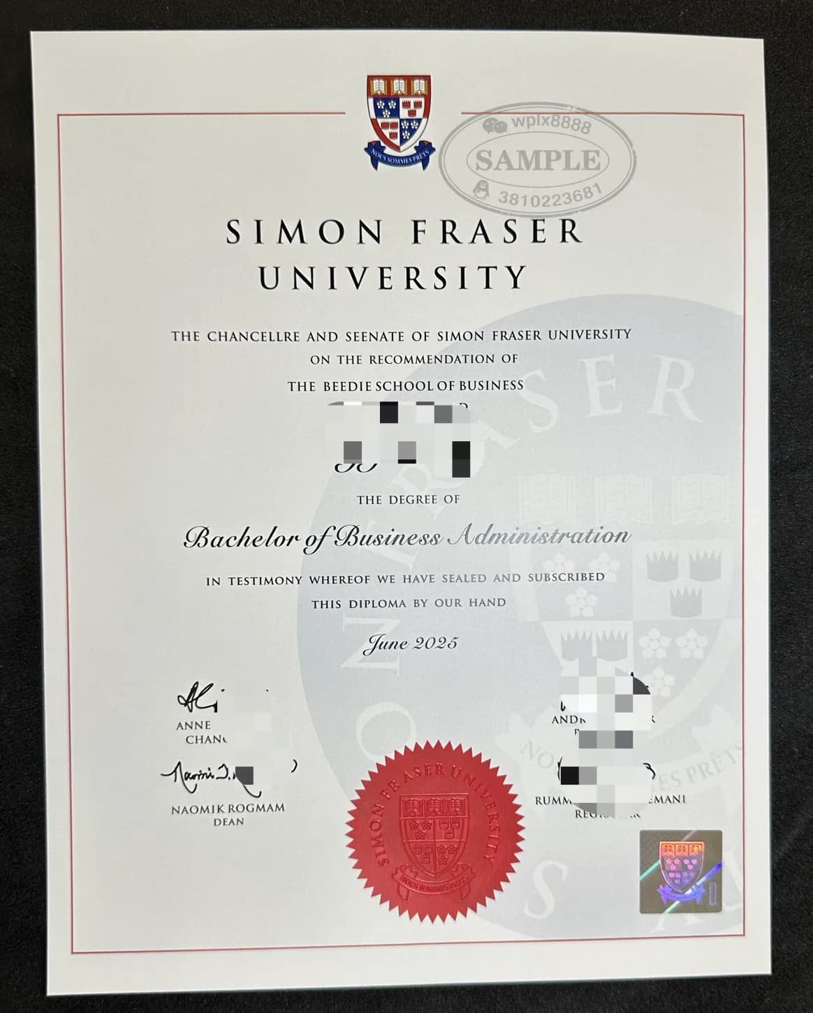 加拿大西蒙菲莎大学工商管理学士毕业证学位证样本 加拿大西蒙菲莎大学工商管理学士毕业证学位证样本