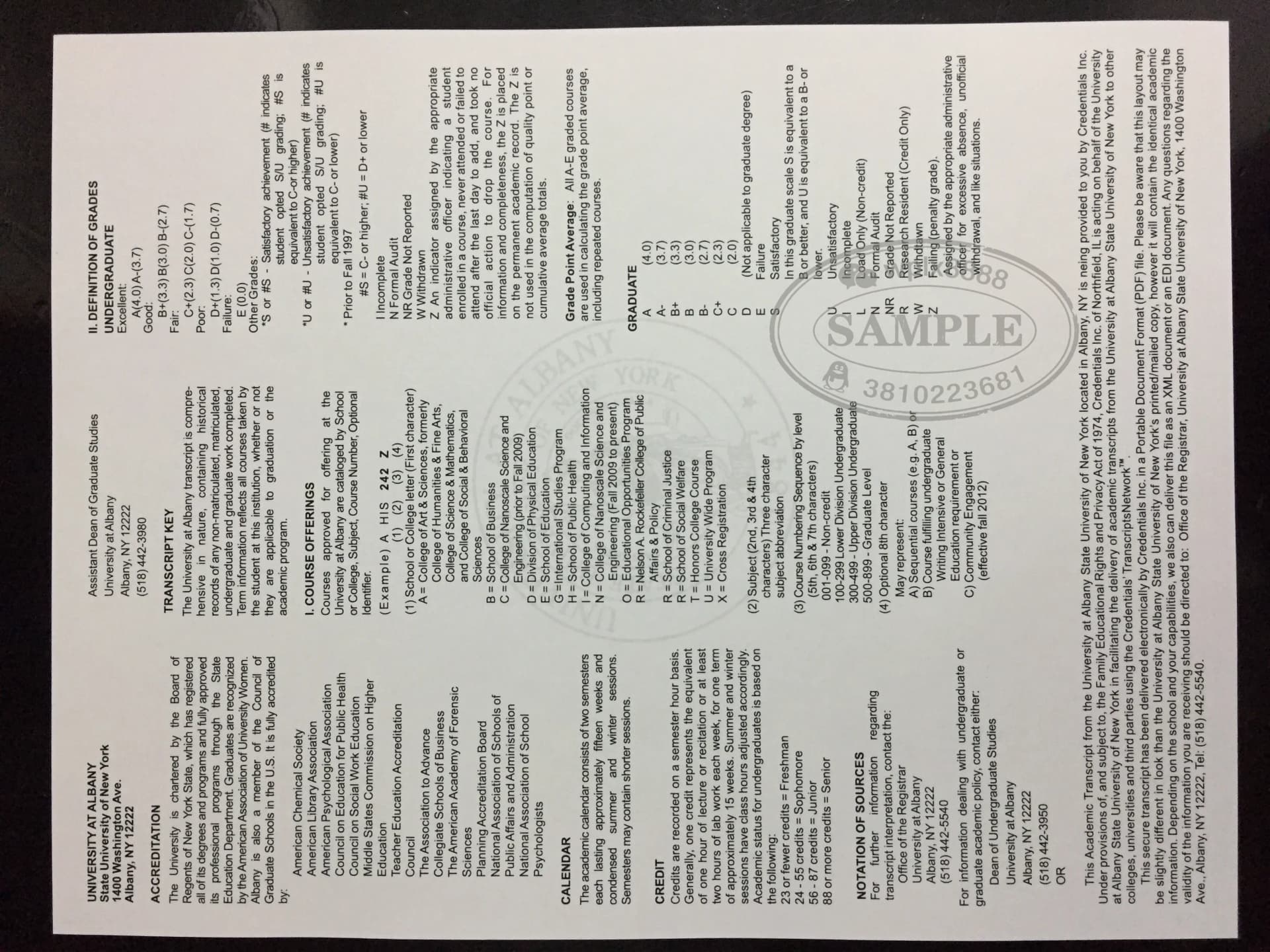 纽约州立大学奥尔巴尼分校成绩单反面评分标准指南 纽约州立大学奥尔巴尼分校成绩单反面评分标准指南