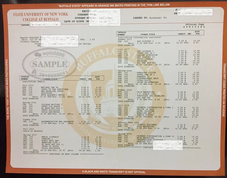 纽约州立大学布法罗学院官方成绩单样本与学历认证指南 纽约州立大学布法罗学院官方成绩单样本与学历认证指南