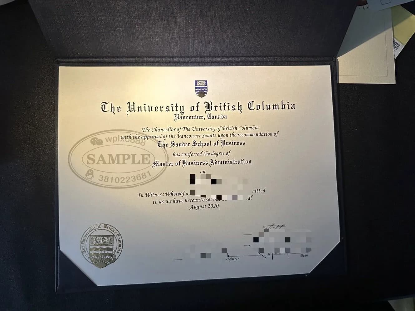 加拿大不列颠哥伦比亚大学UBC商学院MBA硕士学位证书样本 加拿大不列颠哥伦比亚大学UBC商学院MBA硕士学位证书样本