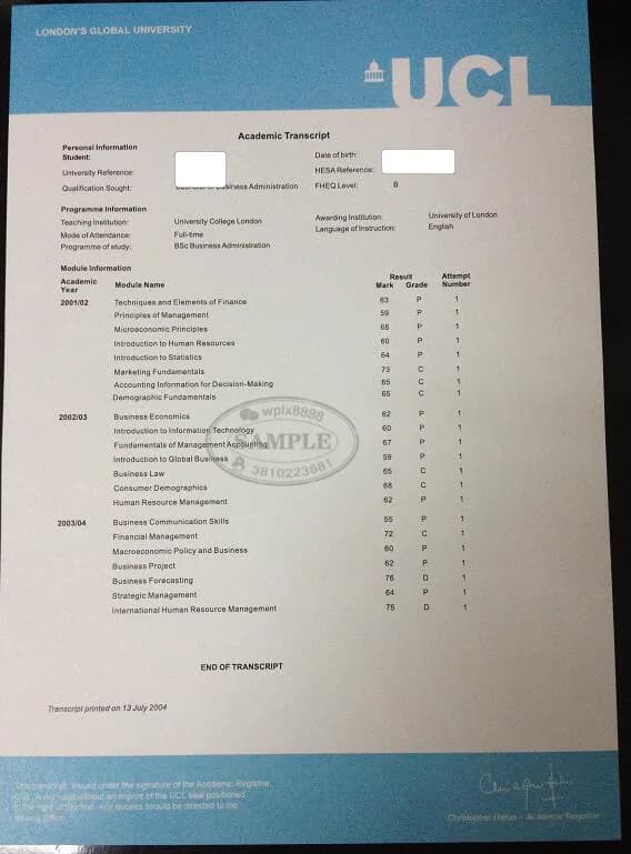 英国伦敦大学学院UCL官方成绩单样本与留服认证指南 英国伦敦大学学院UCL官方成绩单样本与留服认证指南