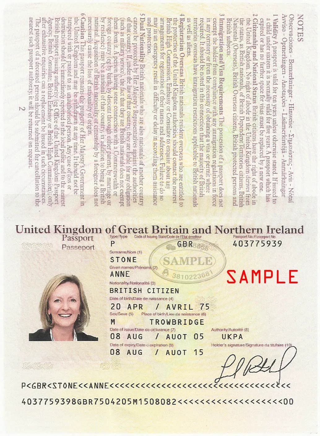 英国护照个人信息页样本及留学学历认证身份证明要求 英国护照个人信息页样本及留学学历认证身份证明要求