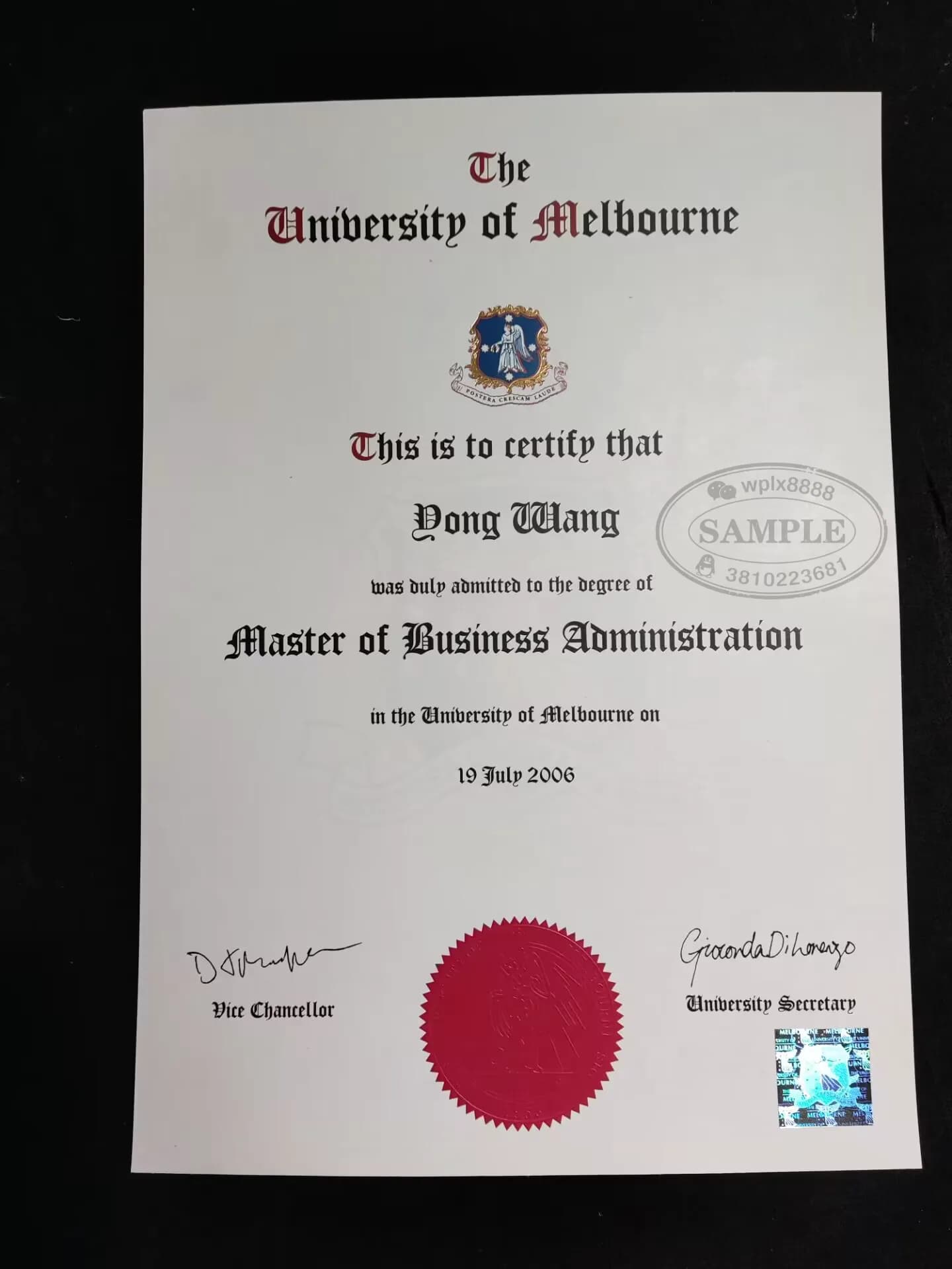 澳大利亚墨尔本大学MBA硕士学位证书毕业证样本 澳大利亚墨尔本大学MBA硕士学位证书毕业证样本