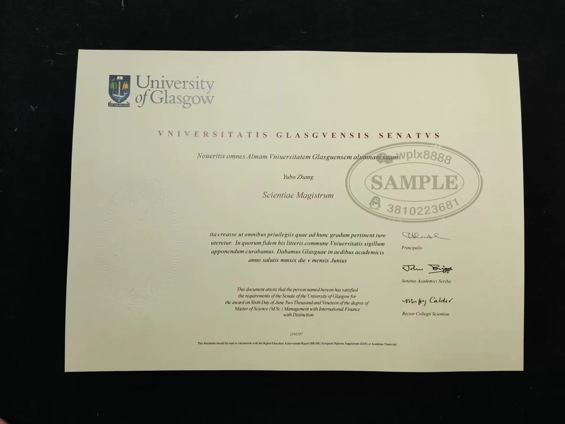 英国格拉斯哥大学学位证书样板展示 英国格拉斯哥大学学位证书样板展示