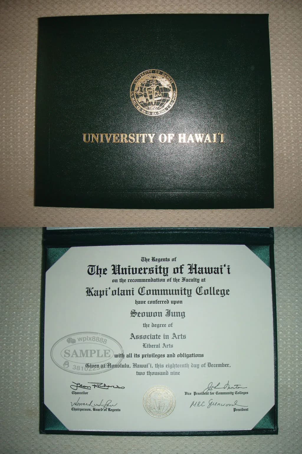美国夏威夷大学毕业证样本及Kapi'olani社区学院文凭外壳展示 美国夏威夷大学毕业证样本及Kapi'olani社区学院文凭外壳展示