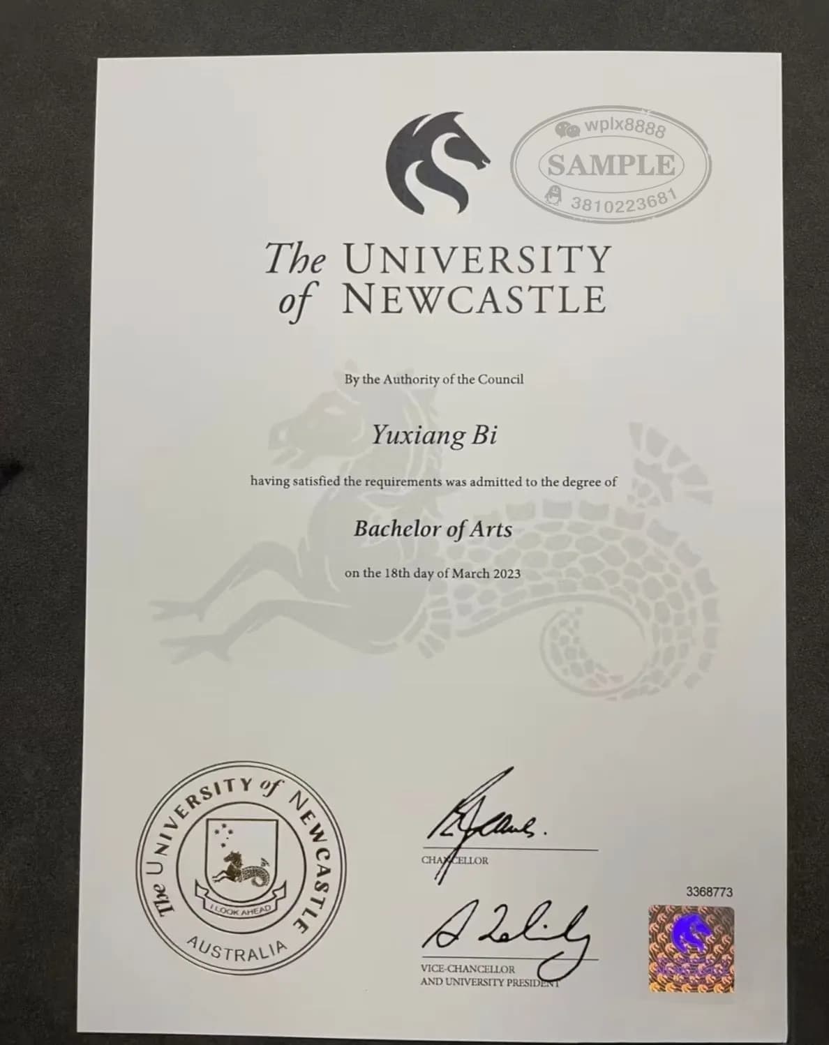澳大利亚纽卡斯尔大学文学学士学位证书参考案例 澳大利亚纽卡斯尔大学文学学士学位证书参考案例