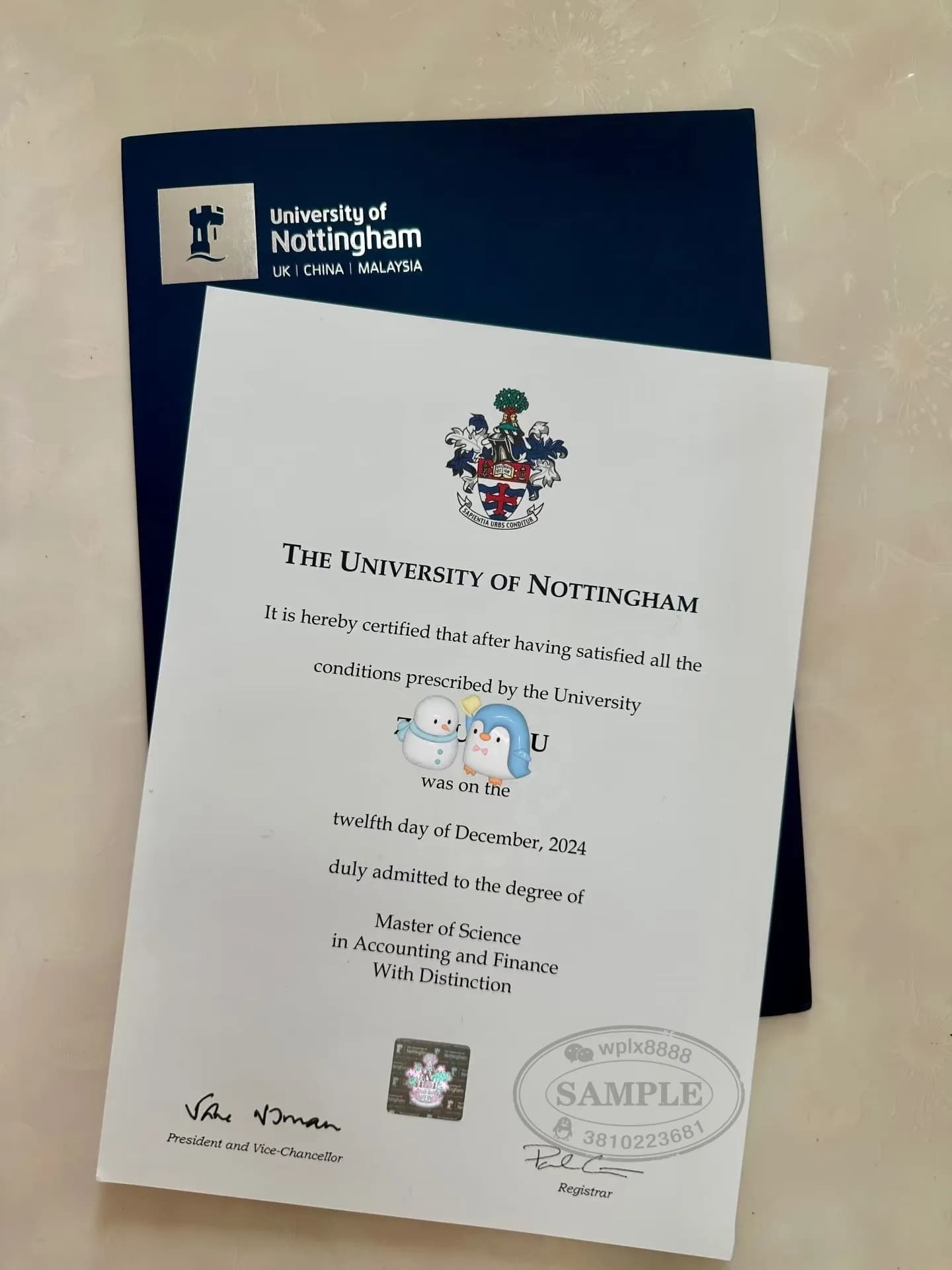 英国诺丁汉大学硕士学位证与毕业证封皮样本 英国诺丁汉大学硕士学位证与毕业证封皮样本