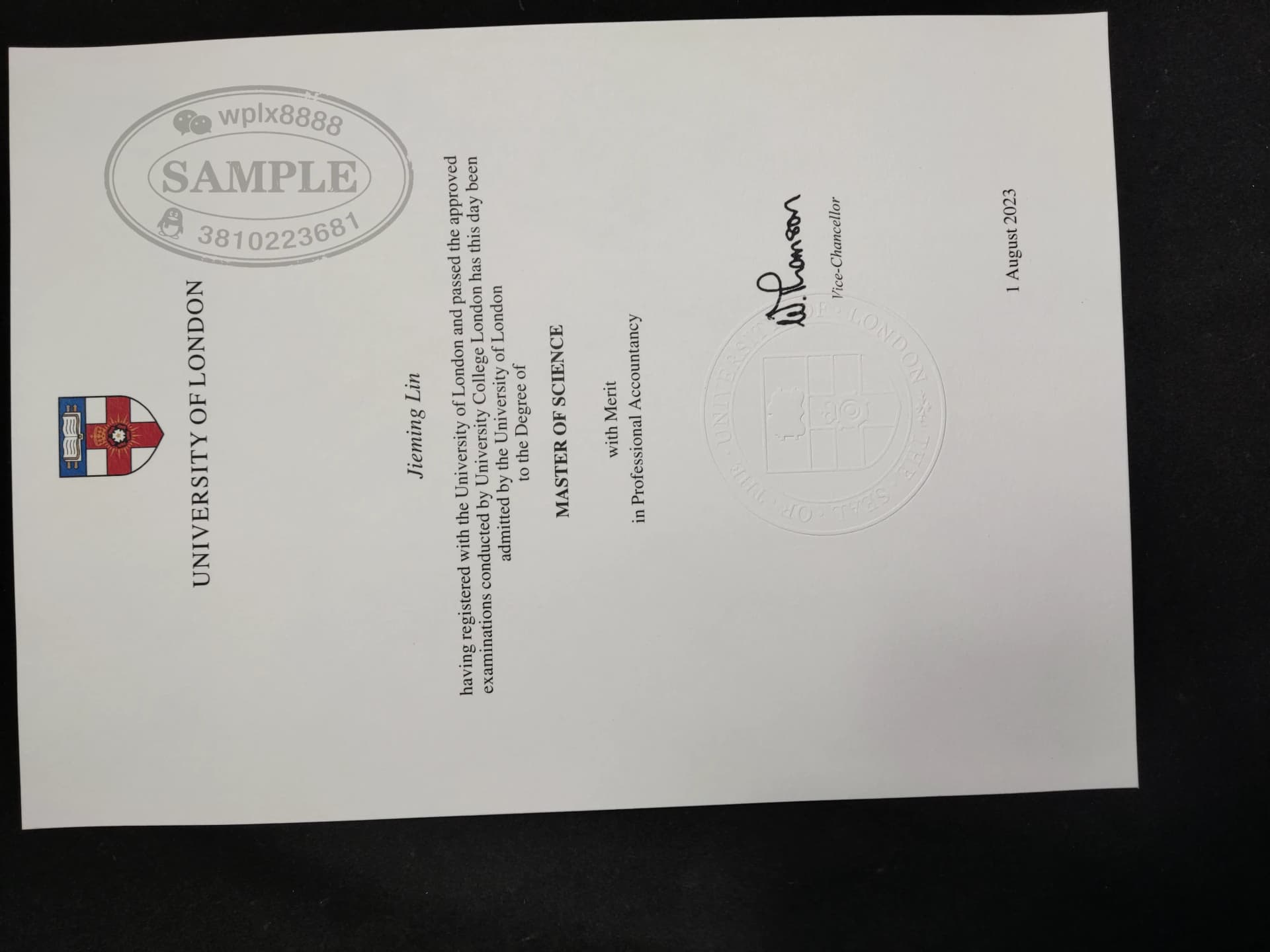 英国伦敦大学学院UCL硕士毕业证学位证样本 英国伦敦大学学院UCL硕士毕业证学位证样本