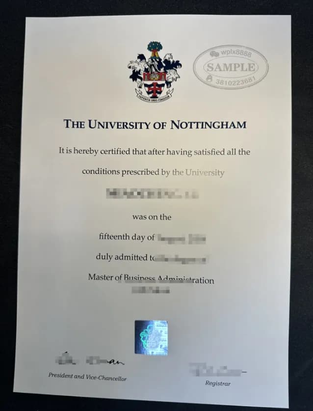 英国诺丁汉大学MBA工商管理硕士学位证书样本 英国诺丁汉大学MBA工商管理硕士学位证书样本