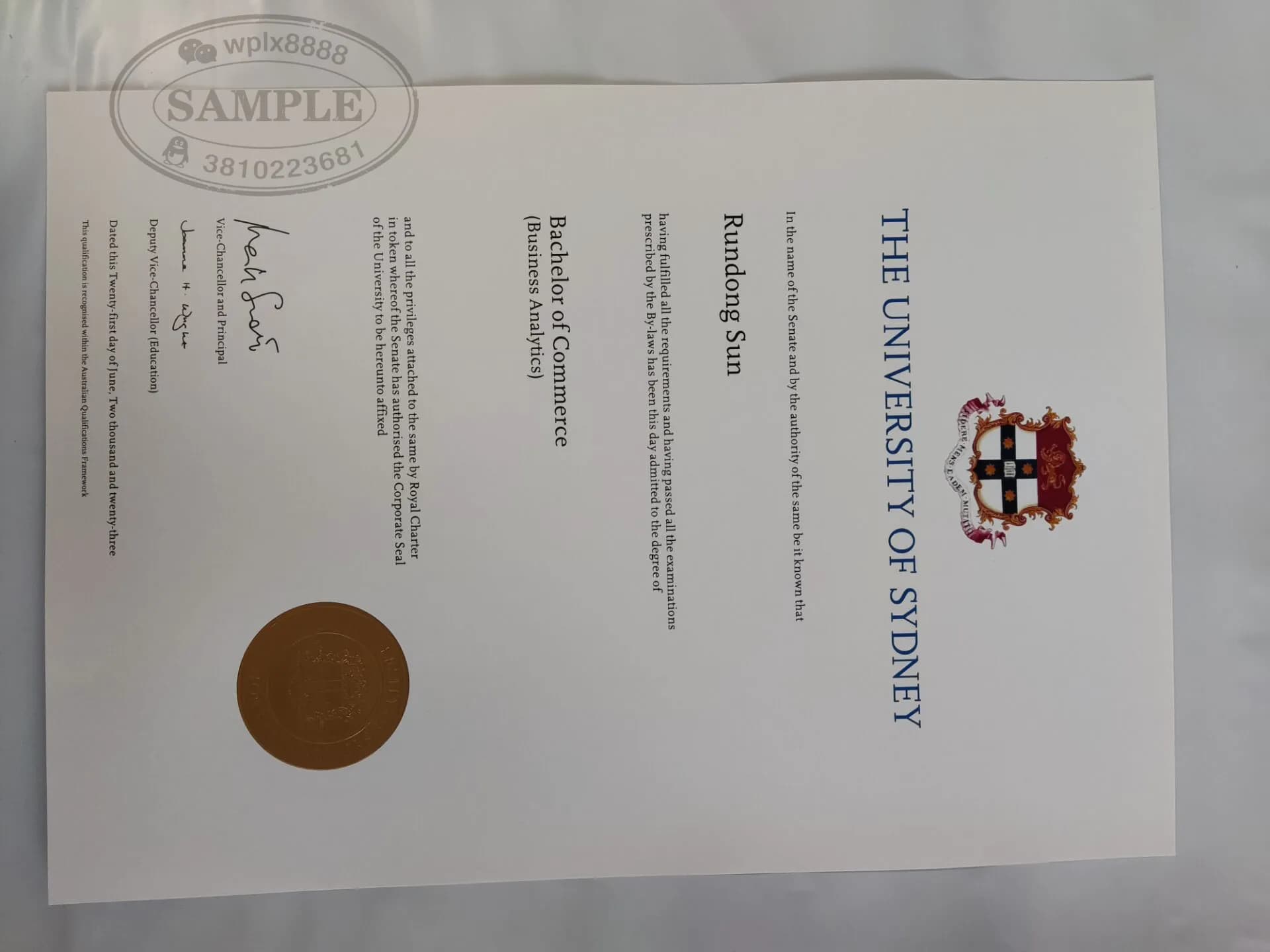 澳洲悉尼大学商学学士学位证书毕业证案例 澳洲悉尼大学商学学士学位证书毕业证案例