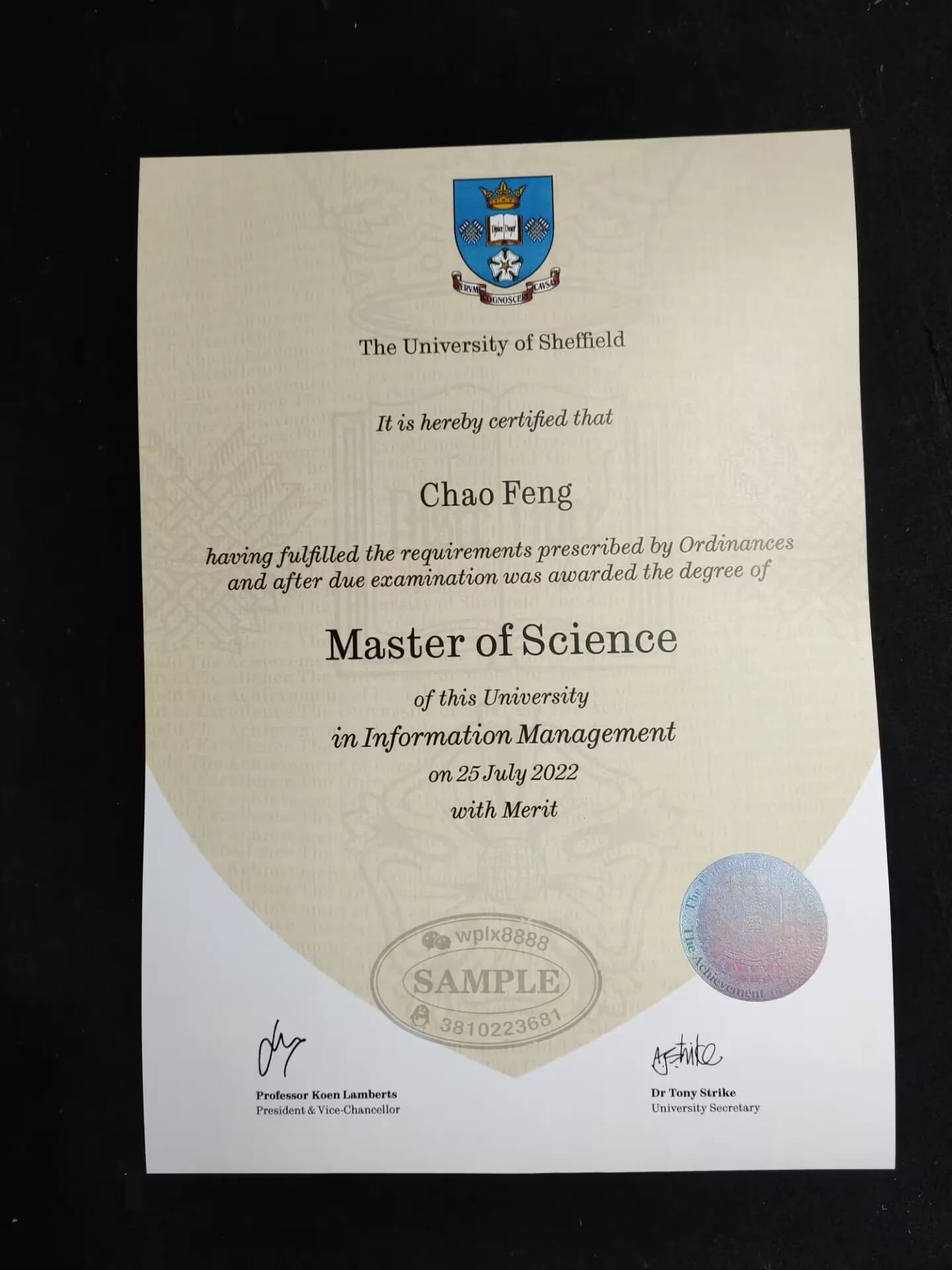 英国谢菲尔德大学信息管理硕士学位证样本展示 英国谢菲尔德大学信息管理硕士学位证样本展示