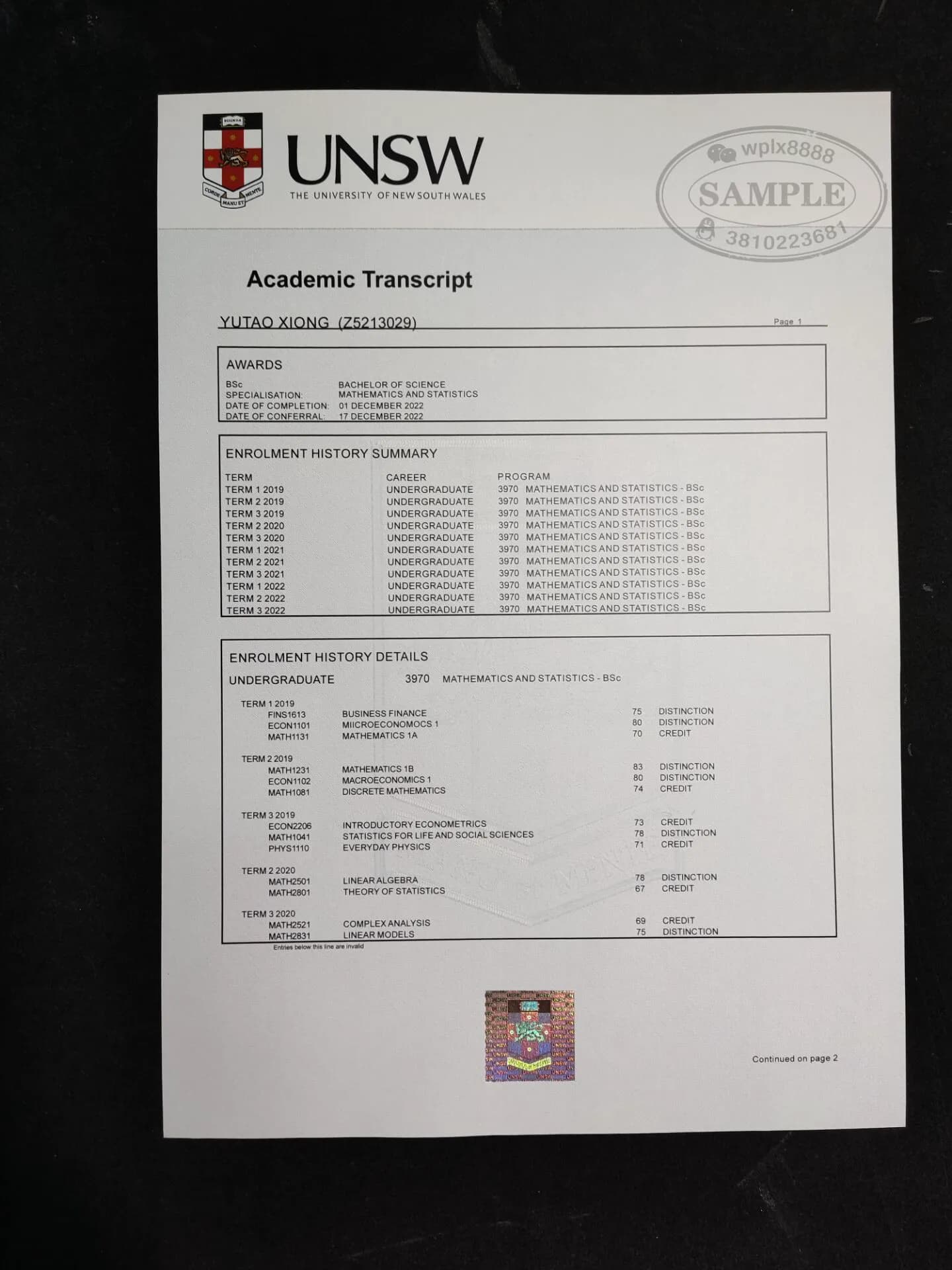 澳洲新南威尔士大学UNSW成绩单样本与学历认证指南 澳洲新南威尔士大学UNSW成绩单样本与学历认证指南