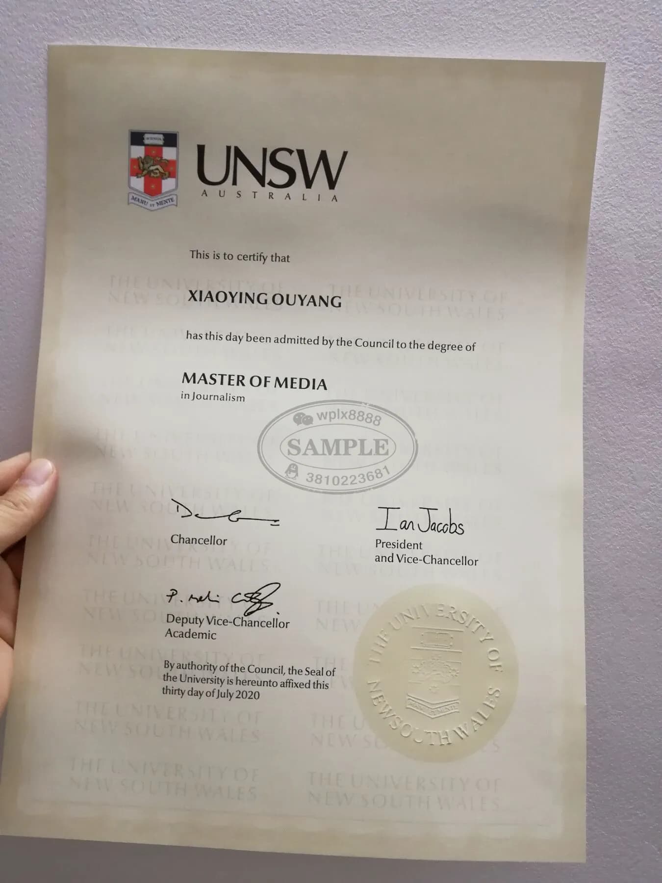 澳洲新南威尔士大学UNSW传媒硕士毕业证书案例 澳洲新南威尔士大学UNSW传媒硕士毕业证书案例