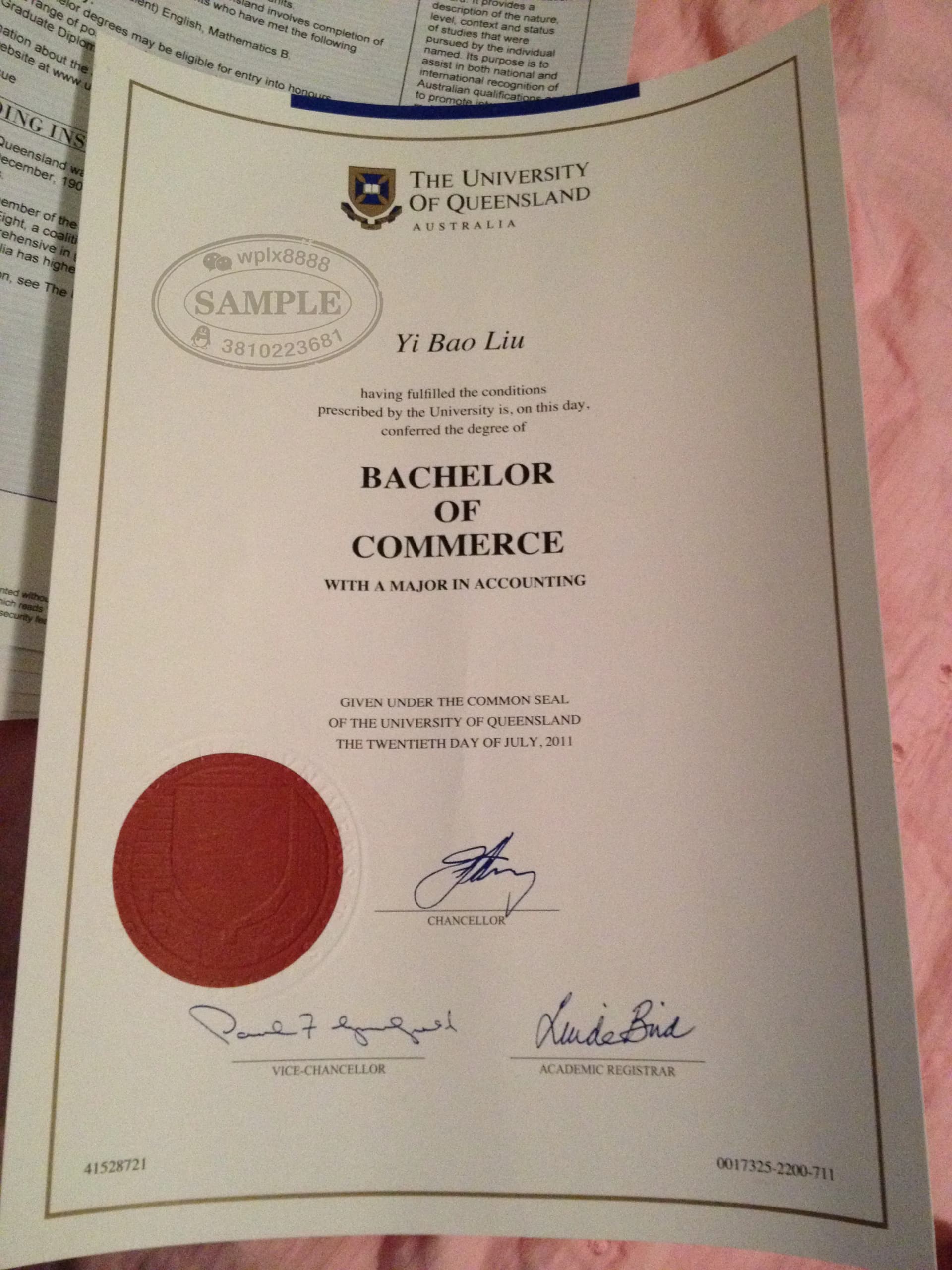 澳洲昆士兰大学会计学商学学士学位证书案例 澳洲昆士兰大学会计学商学学士学位证书案例